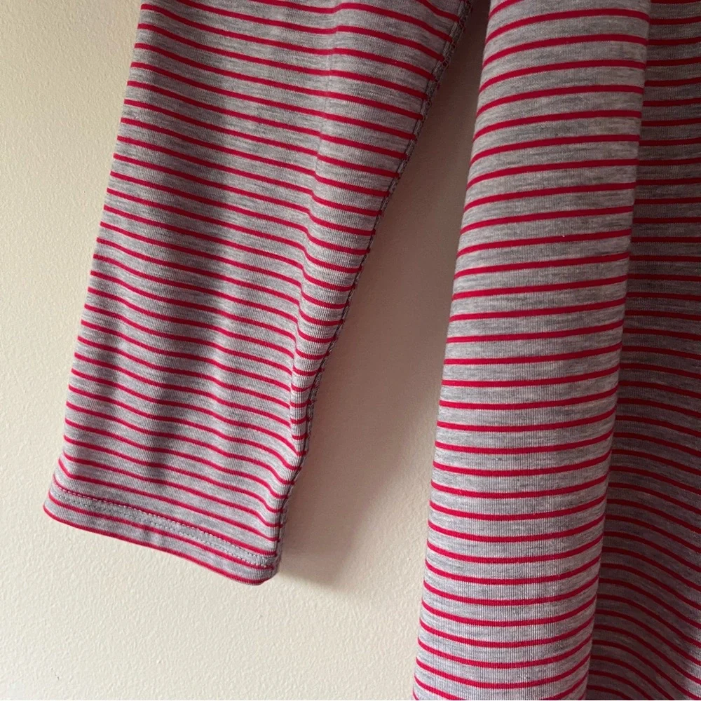 L.L. Bean Red & Gray Striped Open-Front Draped Cardigan - Picture 4 of 9